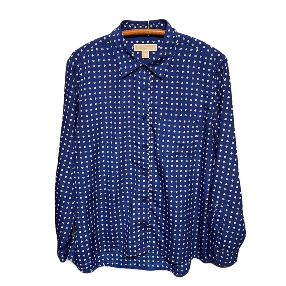 Michael Kors Blue Polka Dot Button Up Long Sleeve Shirt